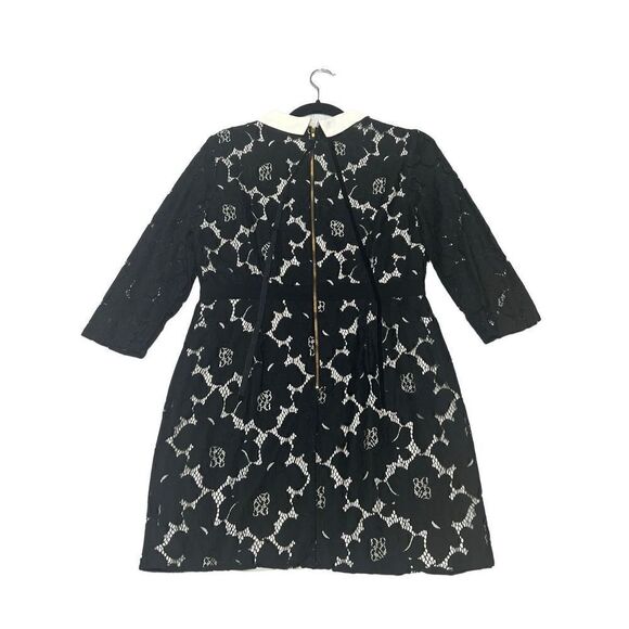 Oasis Womens 3/4 Sleeve Lined Collar Lace Pencil Mini Dress White Black Size 14 - Picture 2 of 7